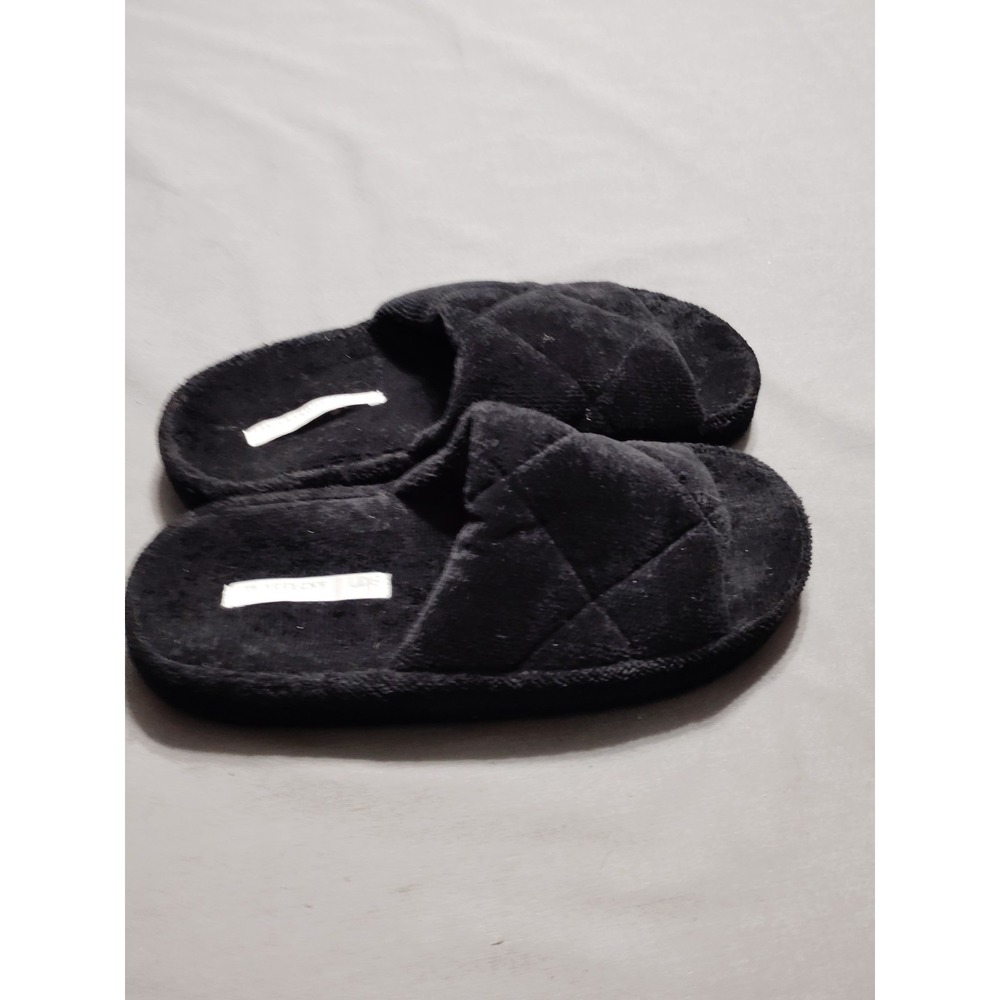 Skin Quilted Women Velour Terry Slip On Slipper Shoes Black Size 9 Old Money VTG